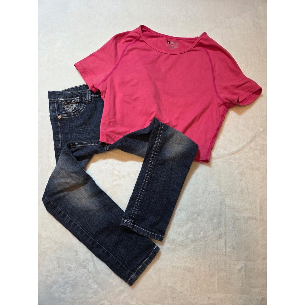 193 Girls Size 6 Outfit Lot; Eye Candy Jeans Pink Athletic Top Heart Bling